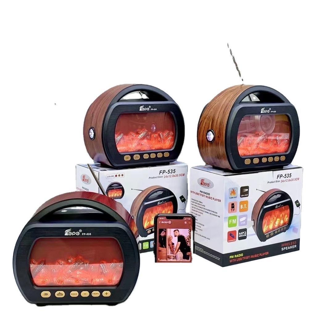 Fepe FP-535 Şömine Efektli Retro Ahşap Görünümlü USB TF Girişli AM/FM/SW1-2 Nostaljik Radyolu Bluetooth Hoparlör