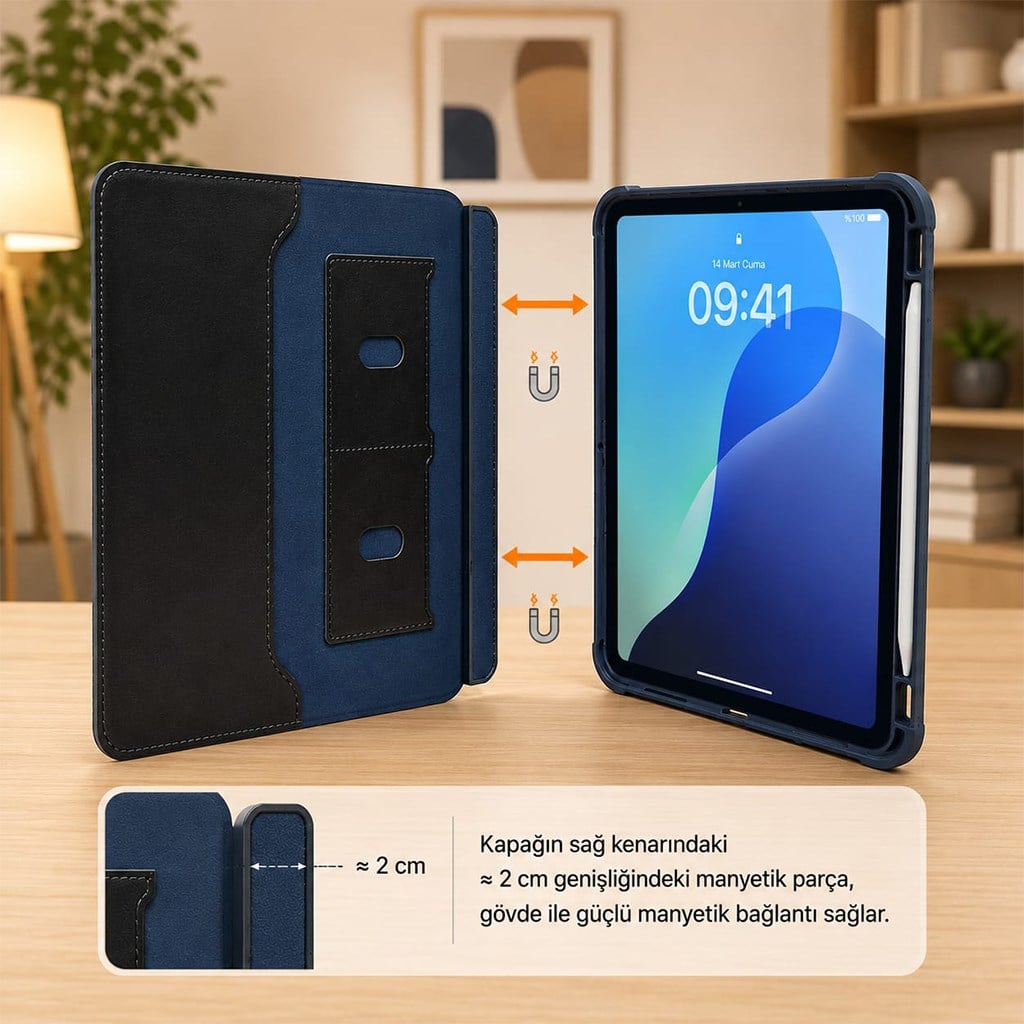 iPad 10.9 2022 (A16) Pix Ruimeibi Deri Standlı Kılıf