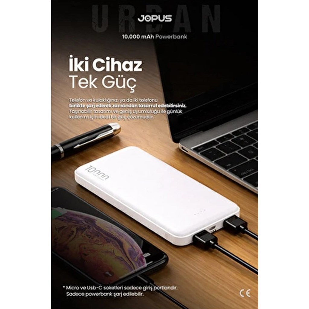 Jpous Urban Fast 10.000mAh PD 3.0 ve QC 3.0 Lisanslı 22.5 Watt Hızlı Şarj Özellikli Dijital G. Powerbank