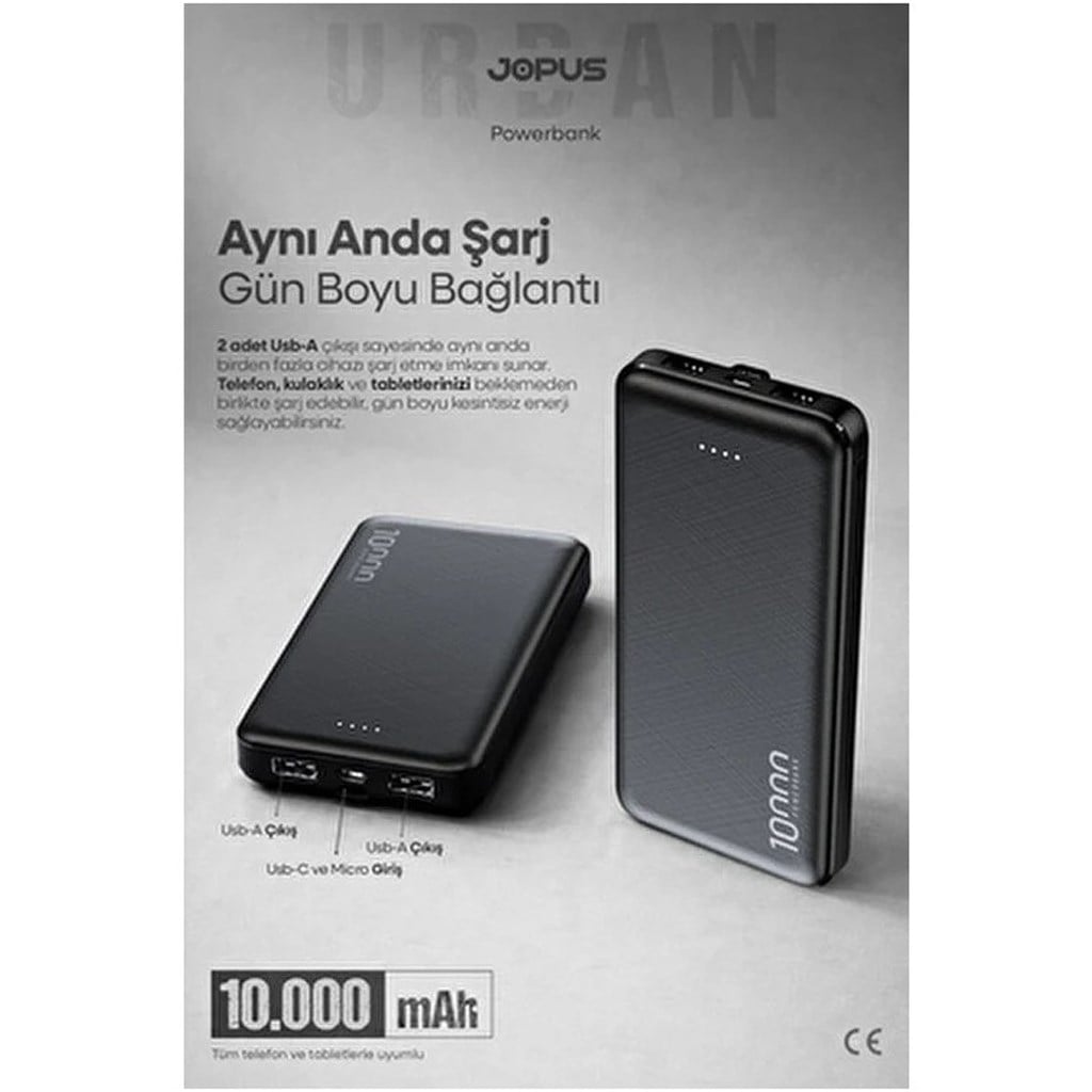 Jpous Urban Fast 10.000mAh PD 3.0 ve QC 3.0 Lisanslı 22.5 Watt Hızlı Şarj Özellikli Dijital G. Powerbank