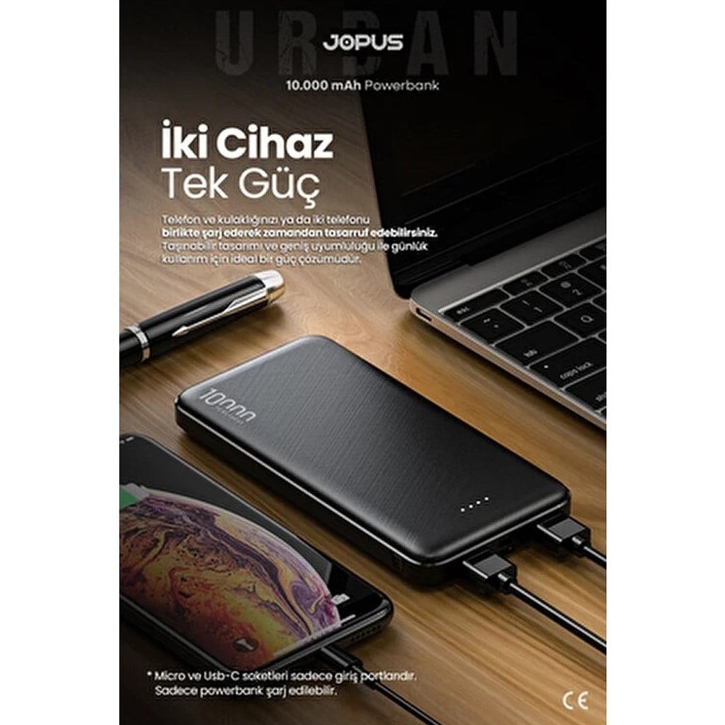 Jpous Urban Fast 10.000mAh PD 3.0 ve QC 3.0 Lisanslı 22.5 Watt Hızlı Şarj Özellikli Dijital G. Powerbank