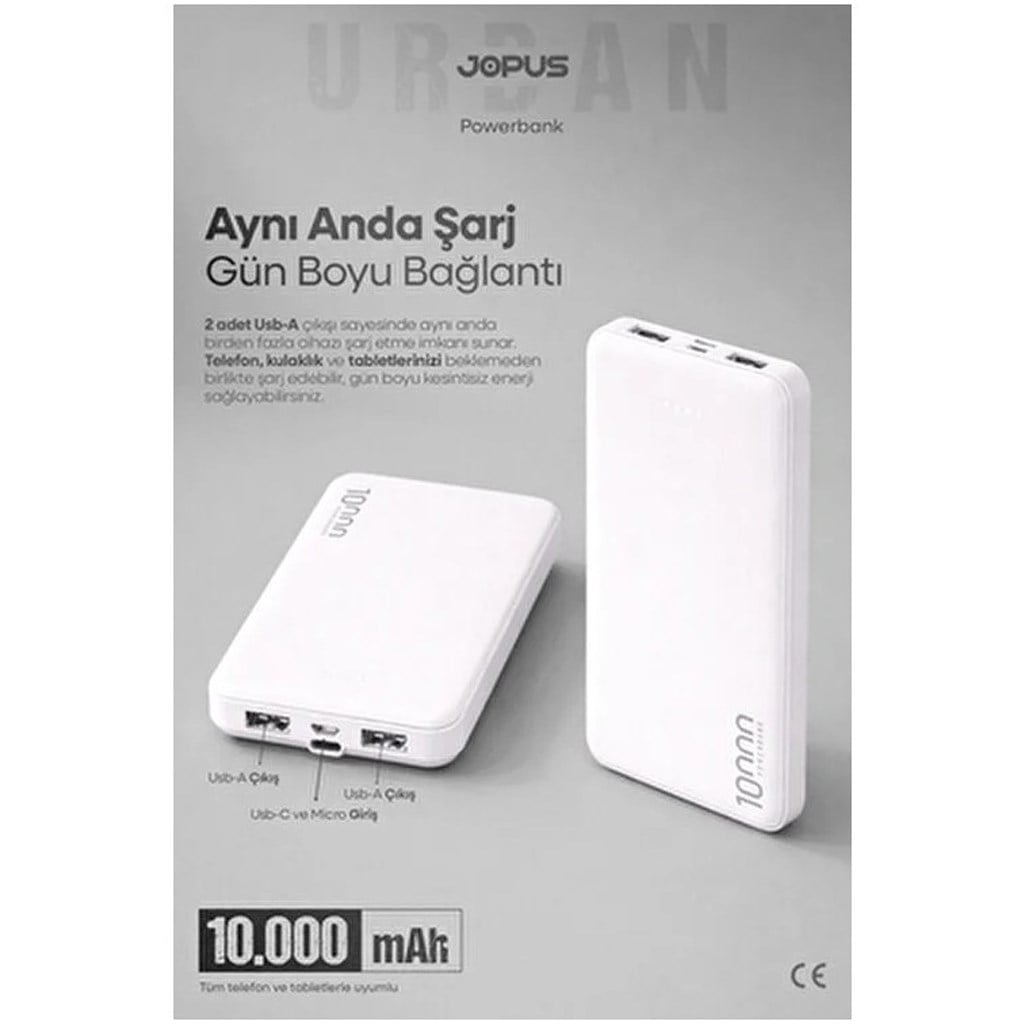Jpous Urban Fast 10.000mAh PD 3.0 ve QC 3.0 Lisanslı 22.5 Watt Hızlı Şarj Özellikli Dijital G. Powerbank