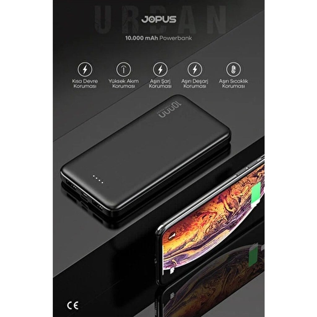 Jpous Urban Fast 10.000mAh PD 3.0 ve QC 3.0 Lisanslı 22.5 Watt Hızlı Şarj Özellikli Dijital G. Powerbank