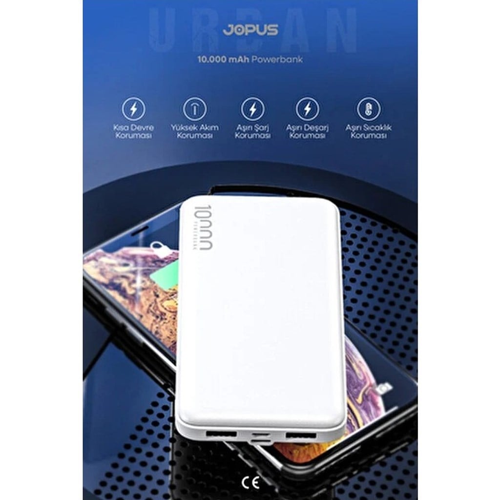 Jpous Urban Fast 10.000mAh PD 3.0 ve QC 3.0 Lisanslı 22.5 Watt Hızlı Şarj Özellikli Dijital G. Powerbank