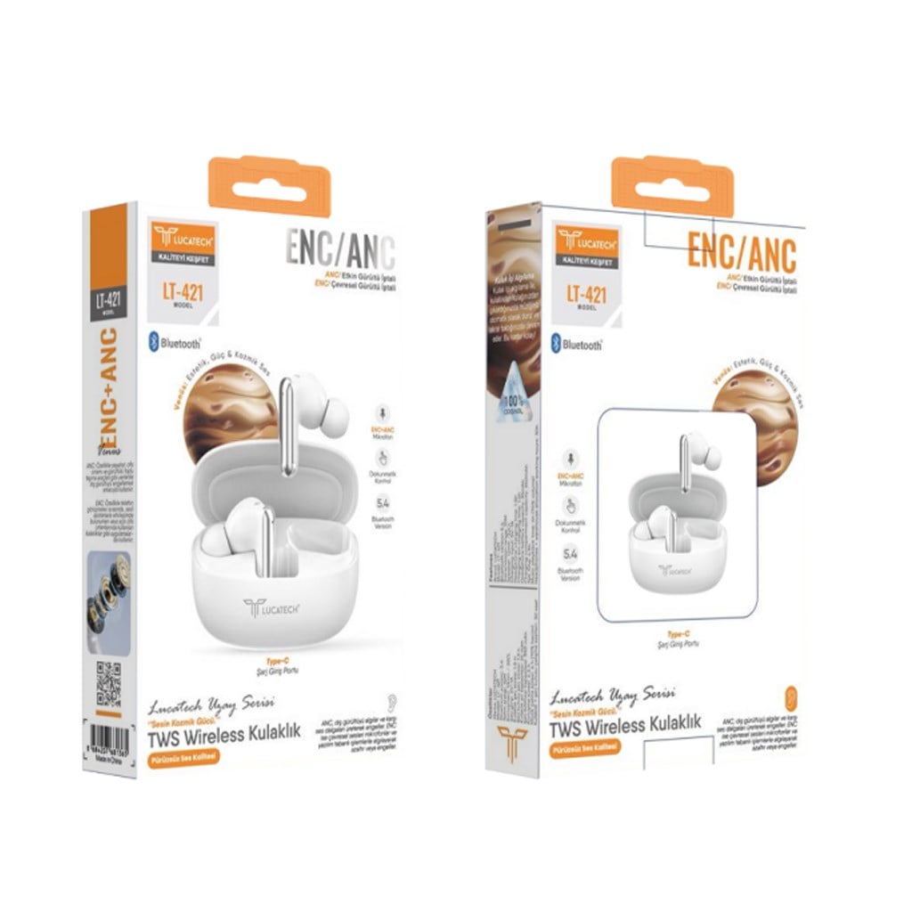 Lucatech LT-421 Bluetooth 5.4 ANC ve ENC Özellikli 30 Saat Kullanılabilr TWS Kulaklık