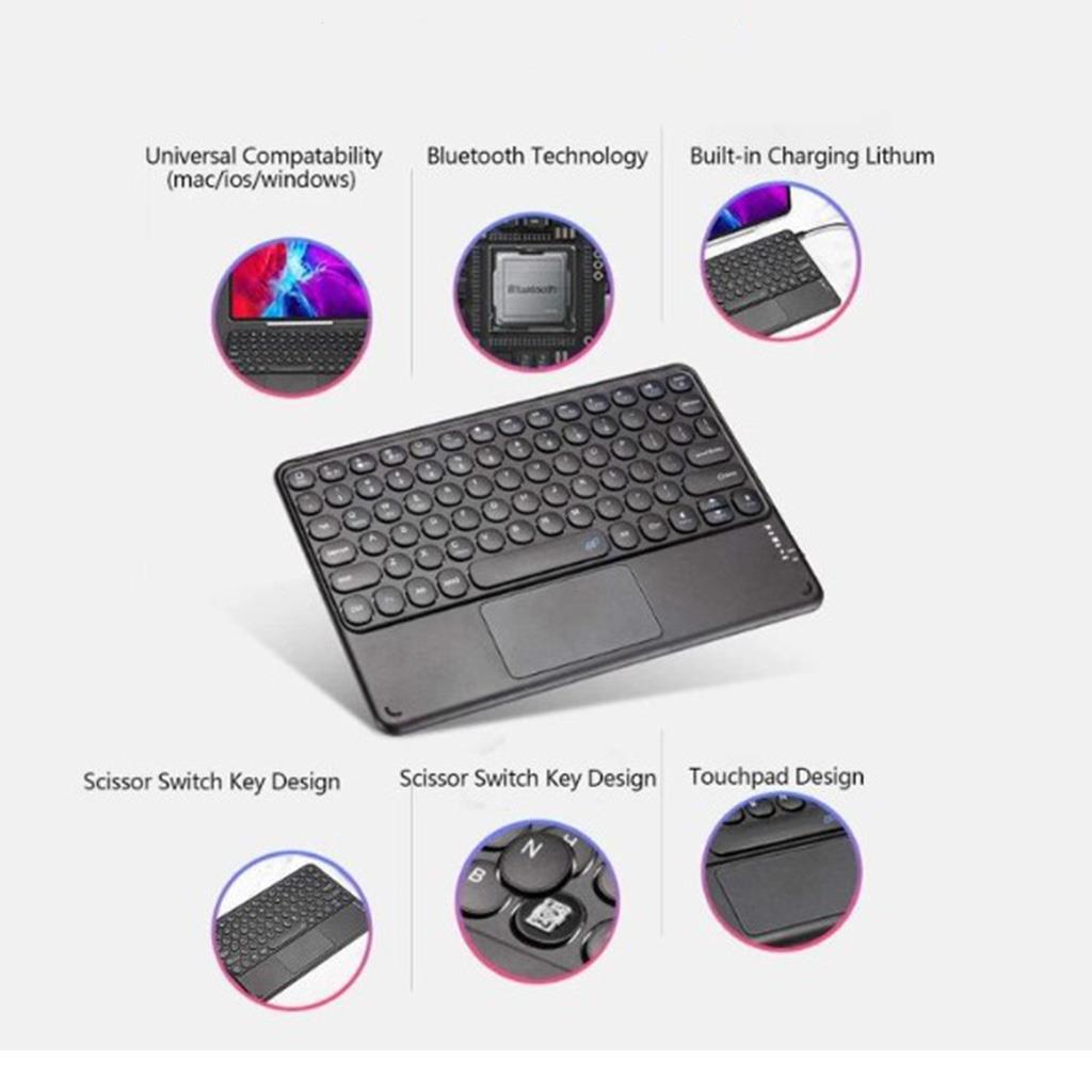 Mobicaps AL-2769 Tablet ve Telefonlar İçin Uyumlu Şarjlı Touchpadli Yuvarlak Tuş Bluetooth Klavye
