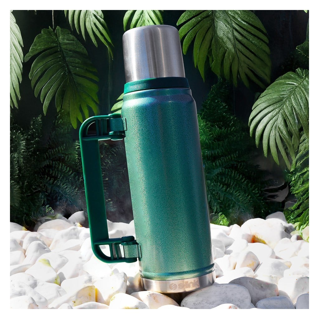 S-link SL-TM13 Yeşil Kumlama Boya 750ML Iç 304 Dış 201 Sert Plastik Kulp Ve Portatif Paslanmaz Çelik Termos Kupa