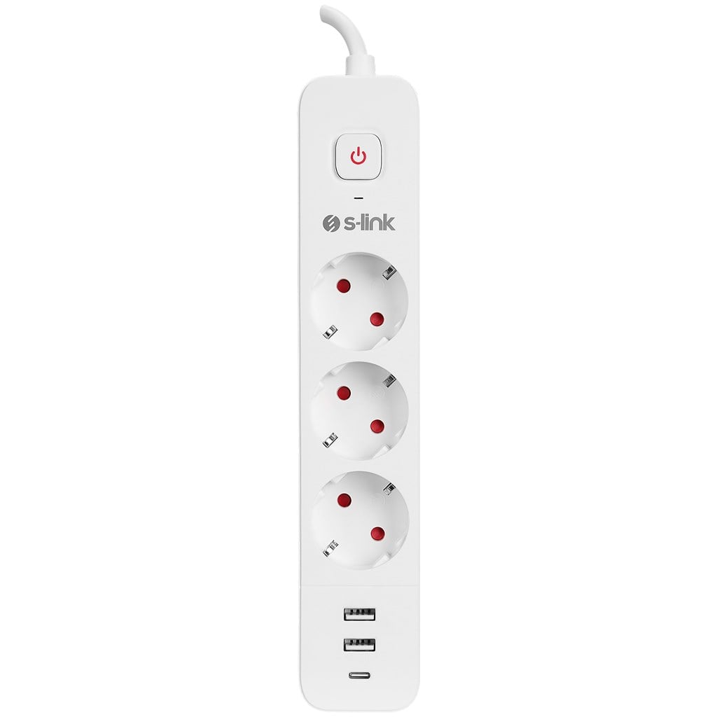 S-link SPG03TC 5V2.4A 1.5m 750 Joule 3 lü Anahtarlı Akım Korumalı Priz