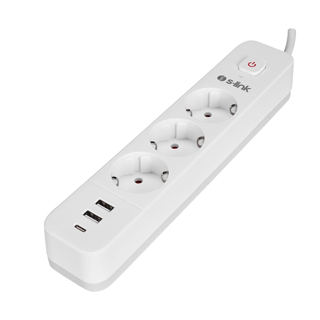 S-link SPG03TC 5V2.4A 1.5m 750 Joule 3 lü Anahtarlı Akım Korumalı Priz