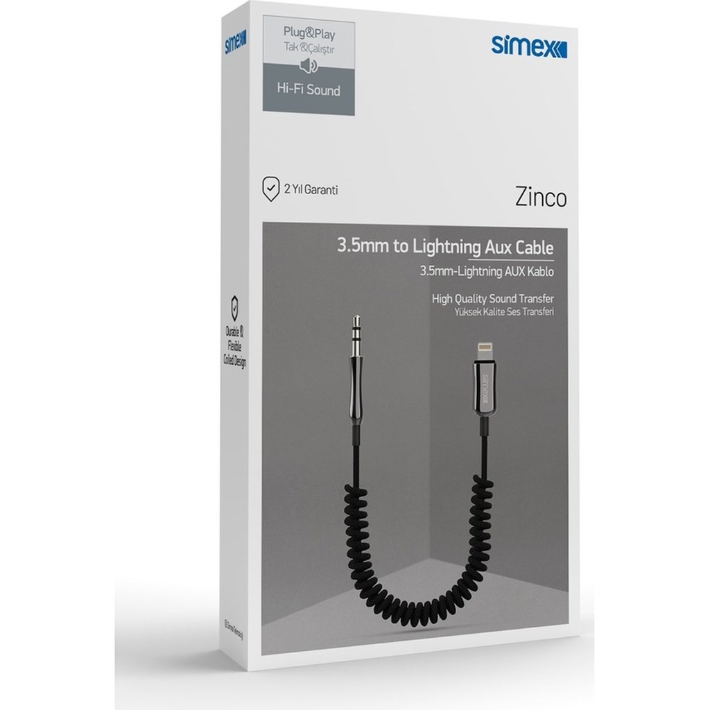 Simex 77 Plus SA-01 Zinco Kumaş Spiralli Lightning AUX Kablosu