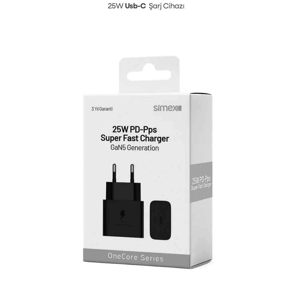 Simex SPS-17 25Watt PD-Pps GaN5 Generation Type-C Şarj Cihazı + Type-C to Type-C Super Fast Şarj Kablosu