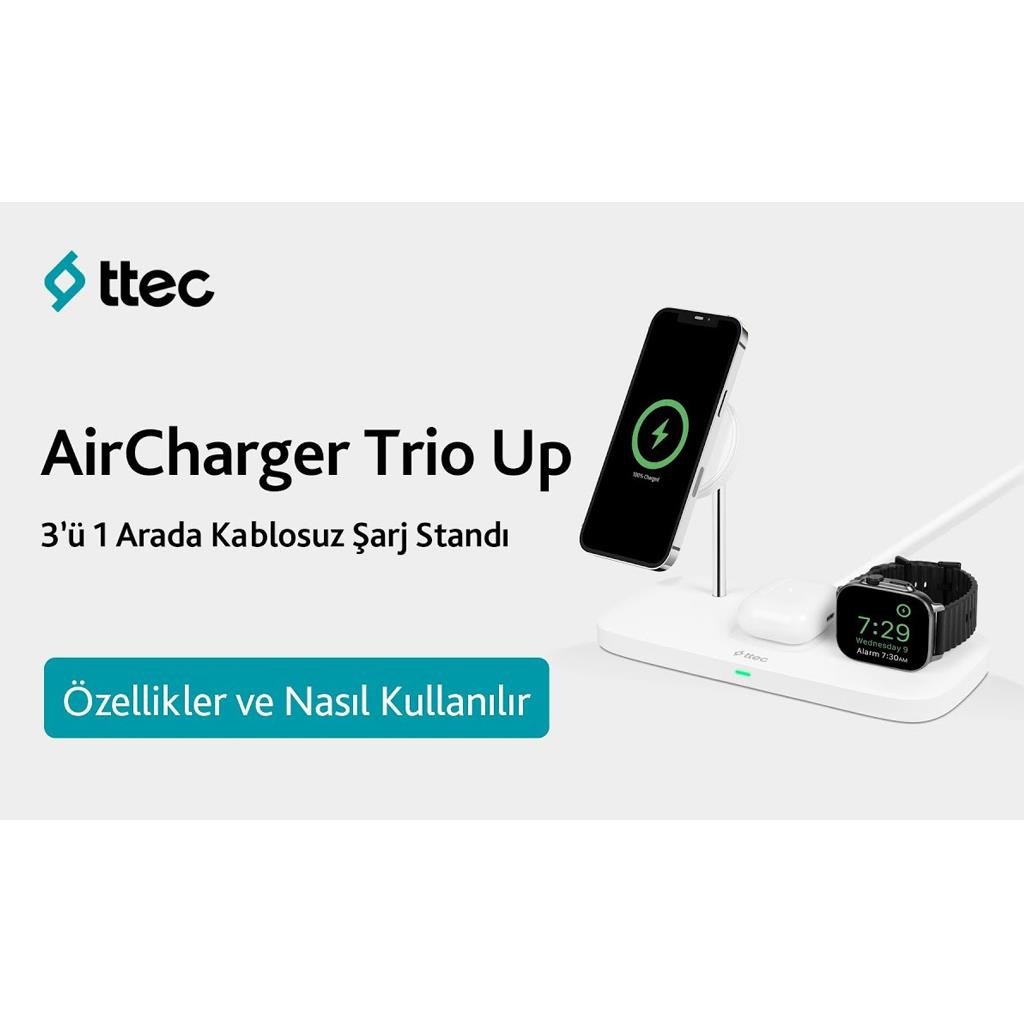 Ttec AirCharger Trio Up 2KS32B 3in1 20W MagSafe Kablosuz Hızlı Şarj Standı