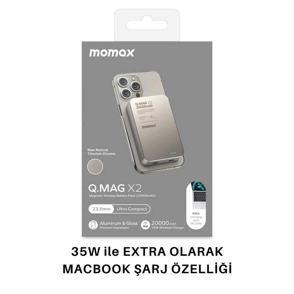 Momax Q.Mag X2 20000mAh Ultra İnce Alüminyum Manyetik Kablosuz Powerbank (IP116)