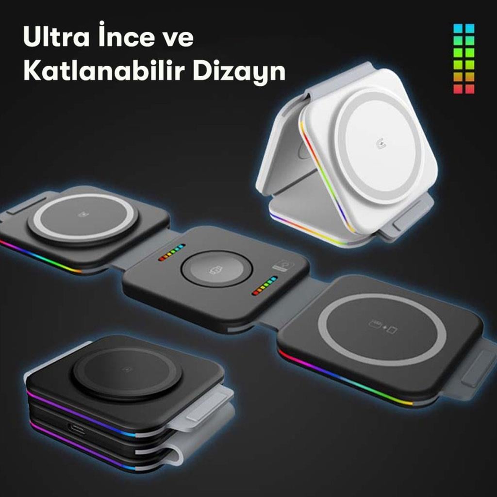 KABLOSUZ ŞARJ STANDLARI NewFace F21 3 In 1 Wirelles Şarj Standı