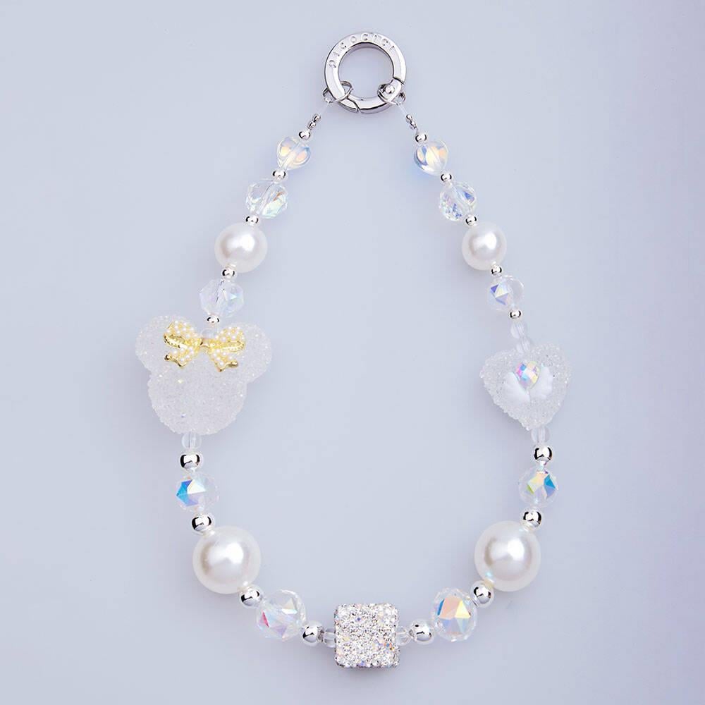 Picocici İnci Taş Tasarımlı Fiyonklu Minnie Mouse Telefon Bilek Askı İpi