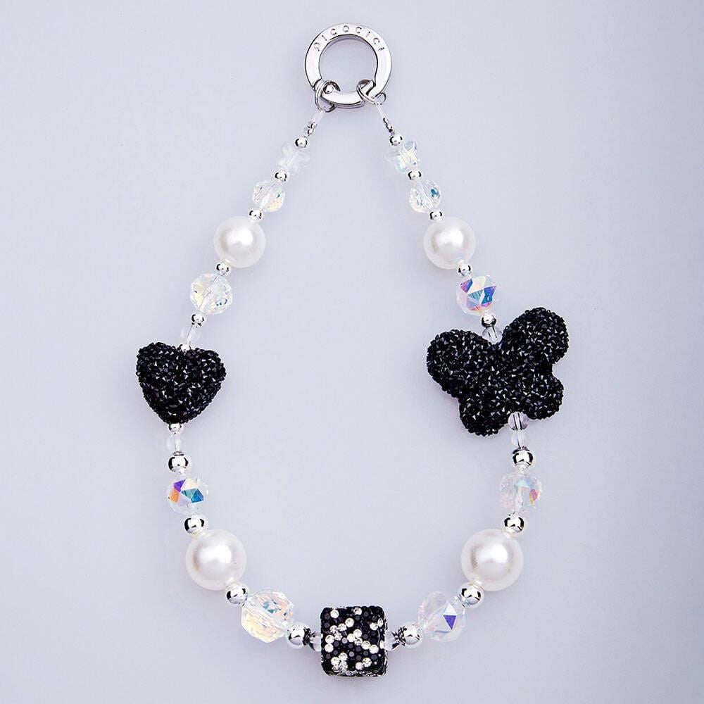 Picocici Siyah Taş Tasarımlı Üç Boyutlu Kelebek Telefon Bilek Askı İpi