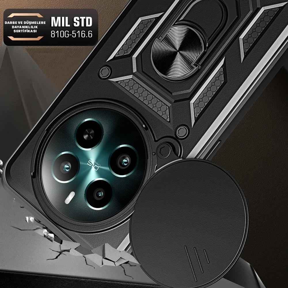 Realme 12 Kılıf Magnetik Standlı Kamera Korumalı Zore Sürgülü Vega Kapak