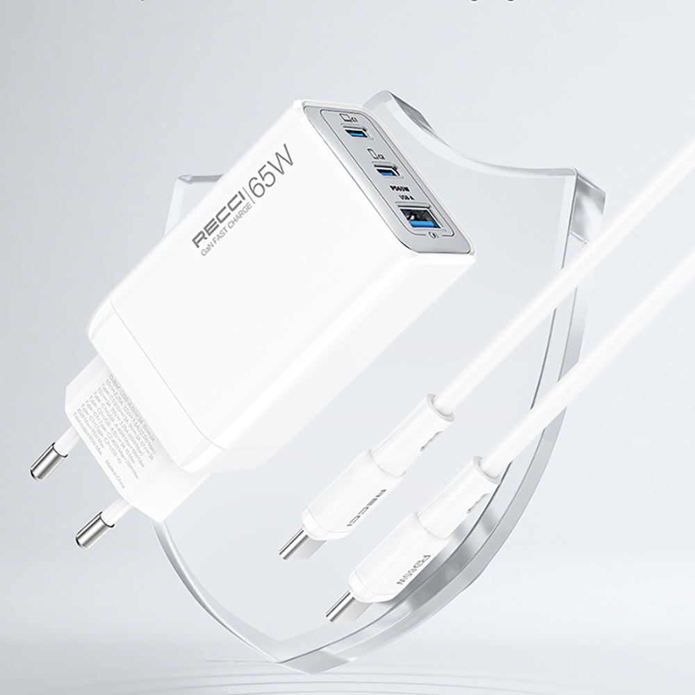 Recci RC123E Type-C PD GaN Teknolojili Mini Hızlı Şarj Seti 65W 1M
