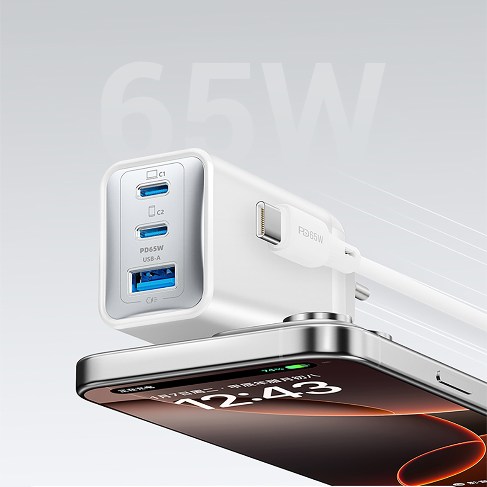 Recci RC123E Type-C PD GaN Teknolojili Mini Hızlı Şarj Seti 65W 1M