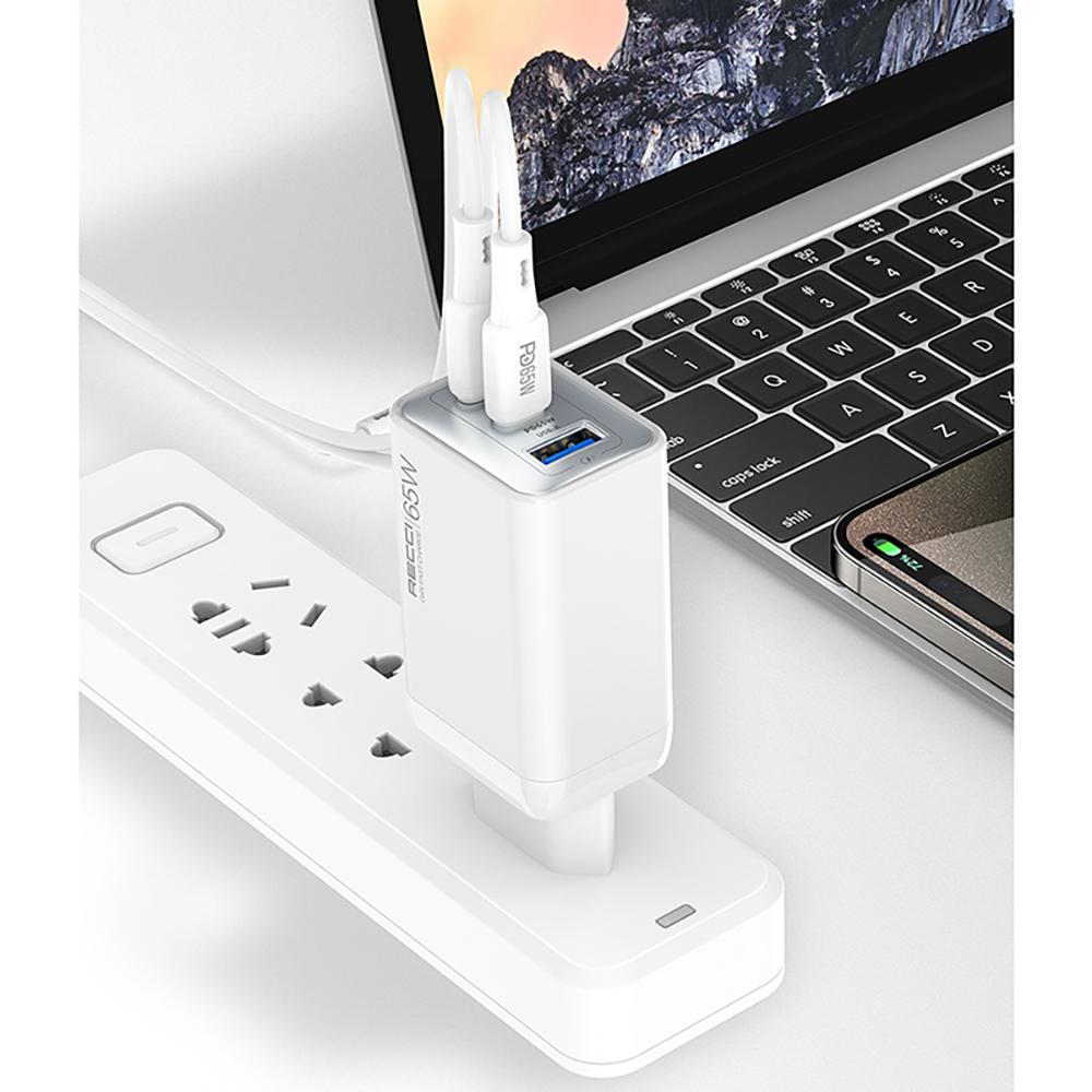 Recci RC123E Type-C PD GaN Teknolojili Mini Hızlı Şarj Seti 65W 1M