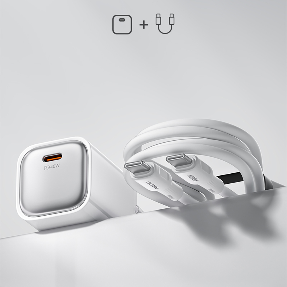 Recci RC132E Type-C PD GaN Teknolojili Mini Hızlı Şarj Seti 45W 1M