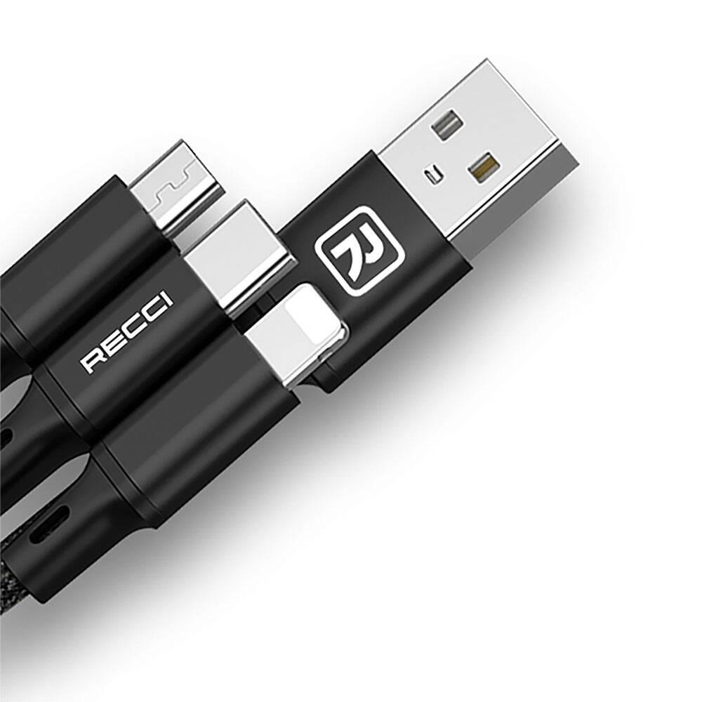 Recci RCS-D120 Fast Wind Serisi 3in1 USB-A to Lightning – Type-C – Micro Şarj ve Data Kablosu 1.2M