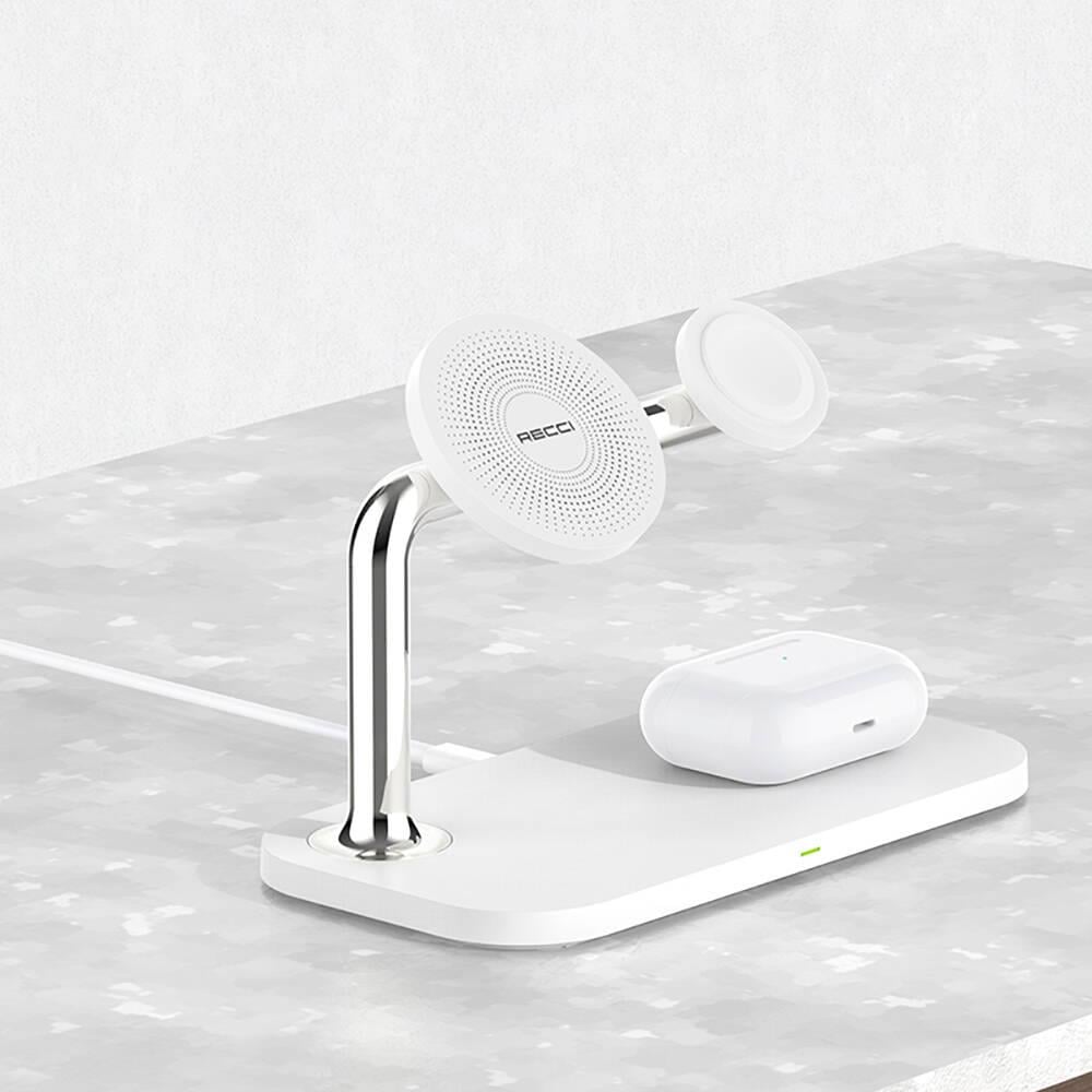 Recci RCW-20 Prestige Serisi 3in1 M-safe 15W Hızlı Şarj Özellikli Magnetik Kablosuz Şarj Standı
