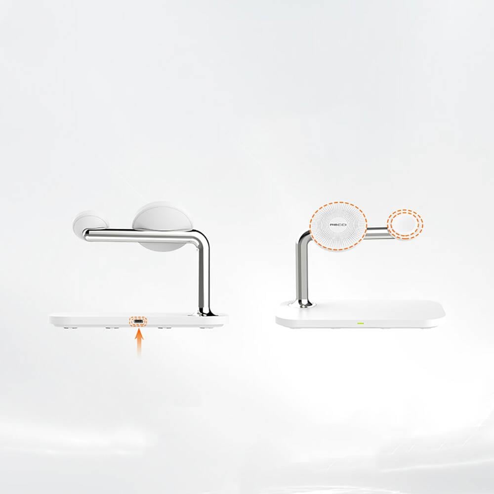 Recci RCW-20 Prestige Serisi 3in1 M-safe 15W Hızlı Şarj Özellikli Magnetik Kablosuz Şarj Standı