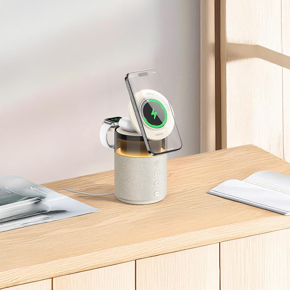 Recci RCW-51 Kablosuz Şarj Standı Ambiyans Işıklı Bluetooth Speaker Hoparlör Özellikli