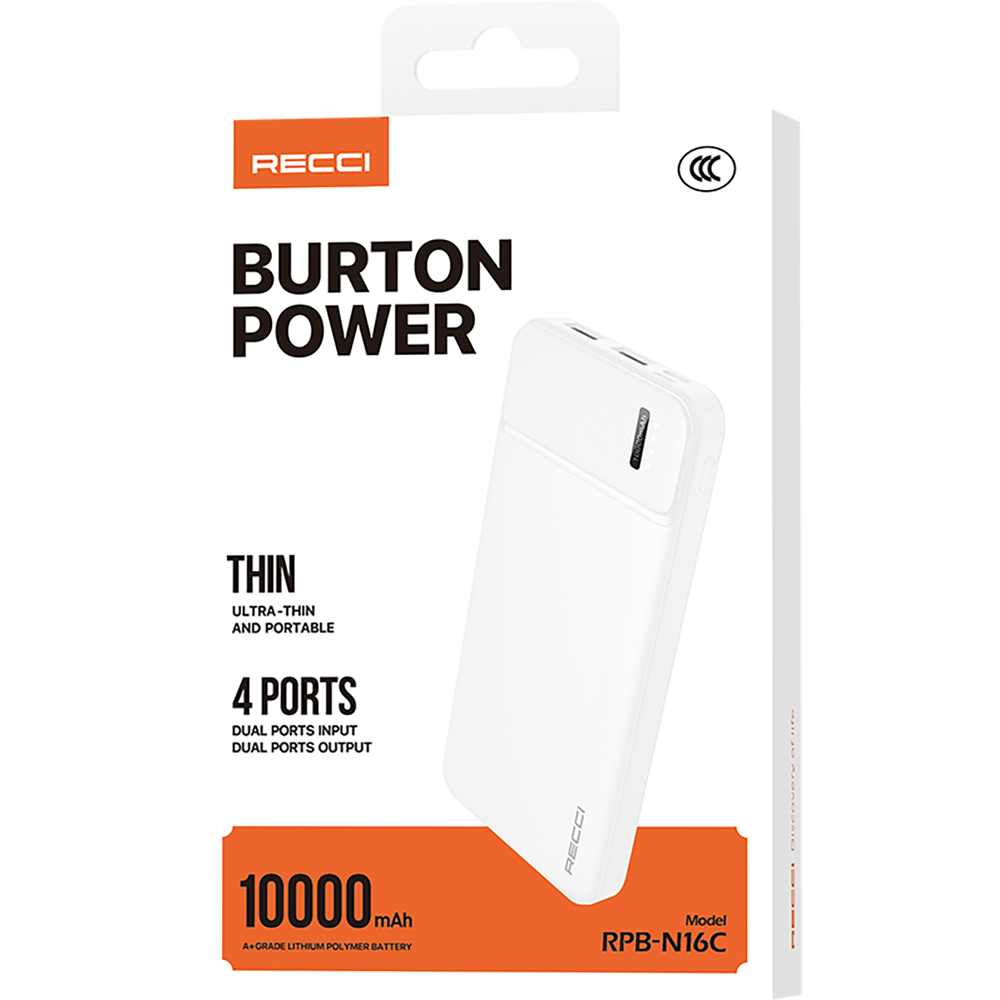 Recci RPB-N16C Ultra İnce Hızlı Şarj Özellikli Led Işık Göstergeli Wireless Powerbank 10000mAh