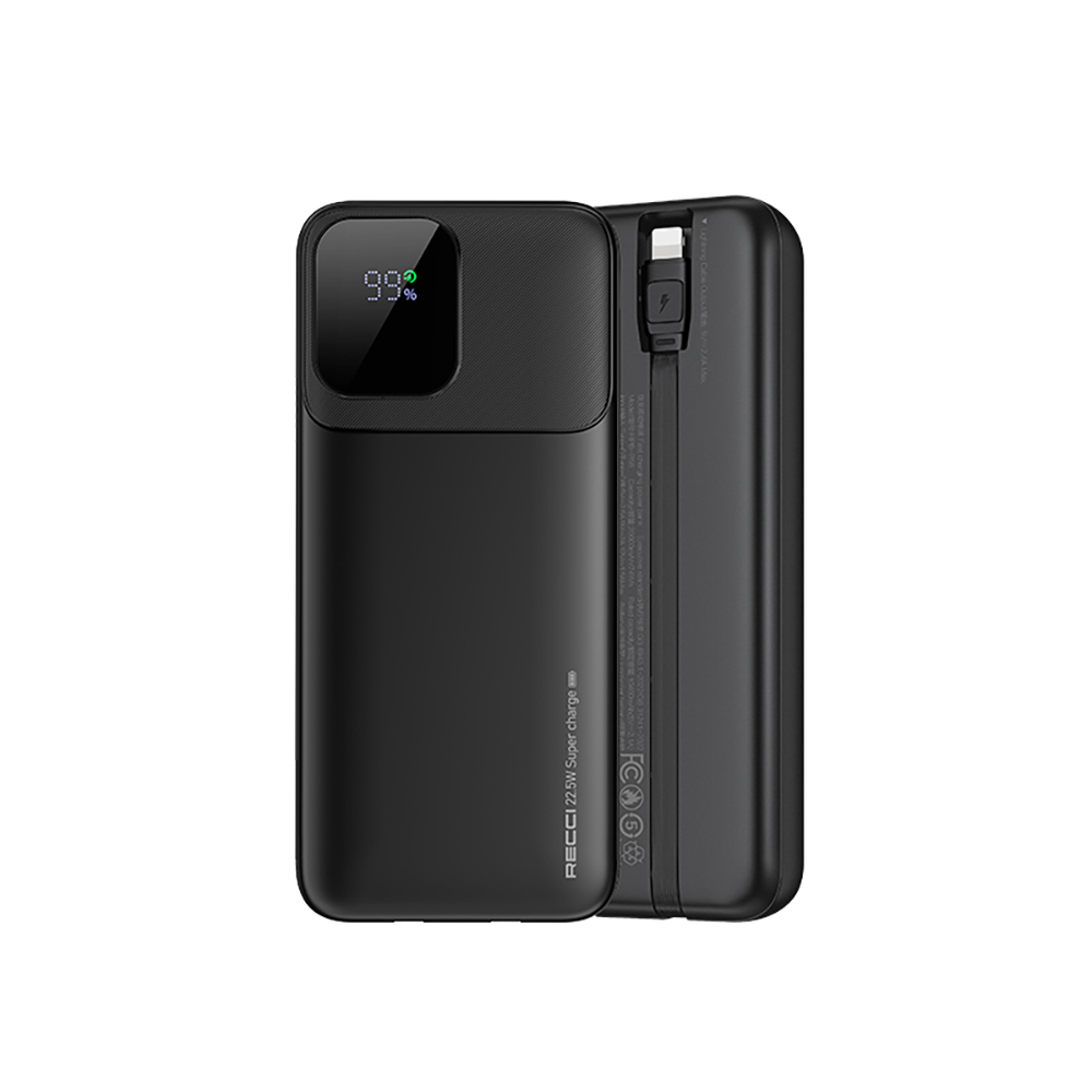 Recci RPB-P68 PD 20W Dijital LED Göstergeli Hızlı Şarj Özellikli Type-C ve Lightning Kablolu Powerbank 22.5W 20000mAh