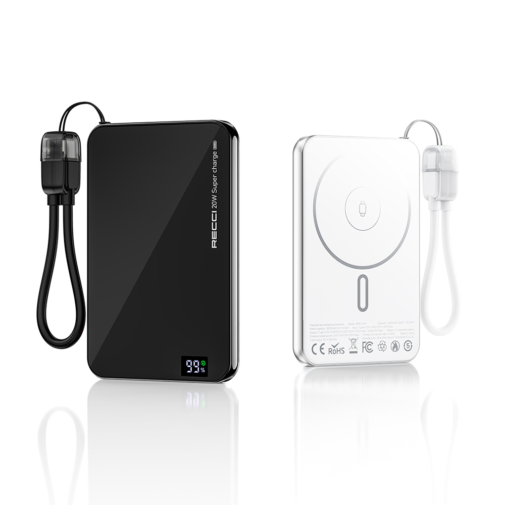 Recci RPB-W41 PD 20W Ultra İnce Hızlı Şarj Özellikli Type-C Kablolu Powerbank 15W 5000mAh