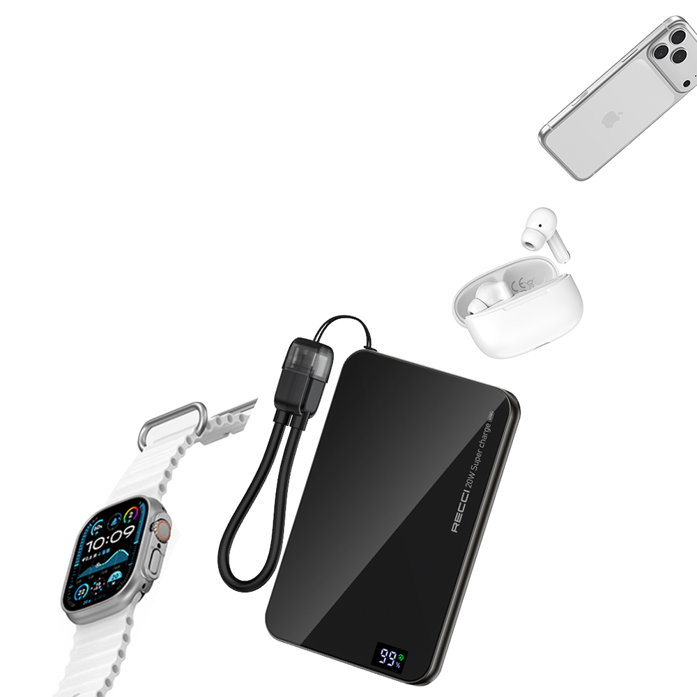 Recci RPB-W41 PD 20W Ultra İnce Hızlı Şarj Özellikli Type-C Kablolu Powerbank 15W 5000mAh