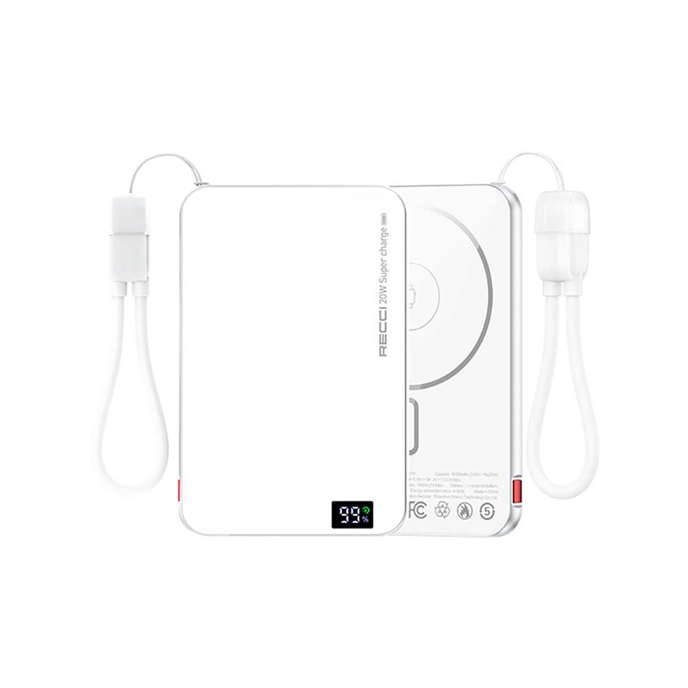 Recci RPB-W41 PD 20W Ultra İnce Hızlı Şarj Özellikli Type-C Kablolu Powerbank 15W 5000mAh