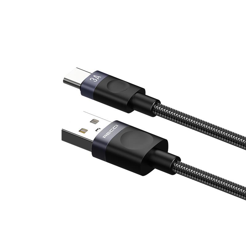 Recci RS50C USB-A to Type-C Örgü Tasarımlı Hızlı Şarj Özellikli Data ve Şarj Kablosu 1M