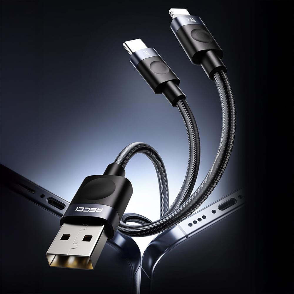 Recci RS50L USB-A to Lightning Örgü Tasarımlı Hızlı Şarj Özellikli Data ve Şarj Kablosu 1M