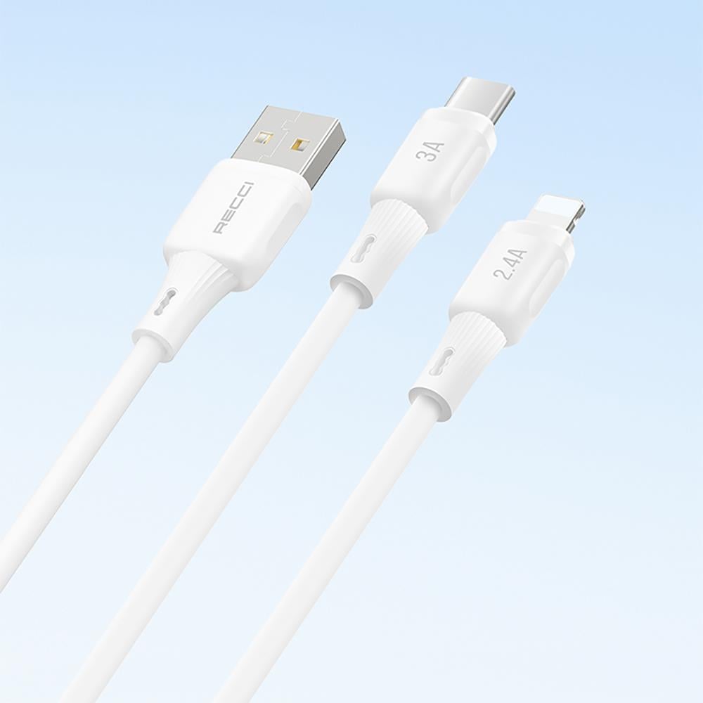 Recci RS52L USB-A to Lightning 2.4A Hızlı Şarj Özellikli Data ve Şarj Kablosu 1M