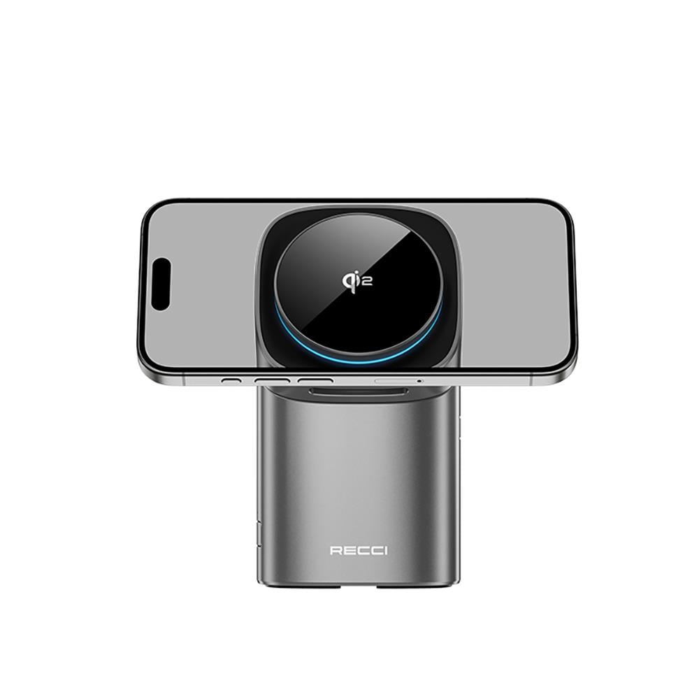 Recci RW05 Qi2 Şarj Teknolojili Ambiyans Işıklı Telefon&Akıllı Saat&Kulaklık 15W 3in1 Kablosuz Şarj Standı