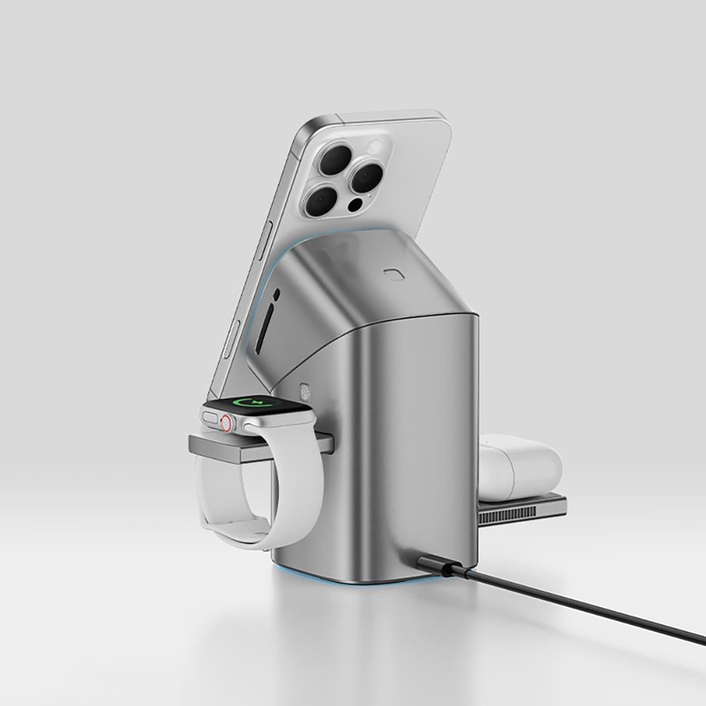 Recci RW05 Qi2 Şarj Teknolojili Ambiyans Işıklı Telefon&Akıllı Saat&Kulaklık 15W 3in1 Kablosuz Şarj Standı