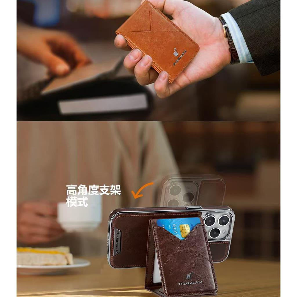 Rimbax Foldable Standlı Kağıt Para Bölmeli Magsafe Deri Kartlık