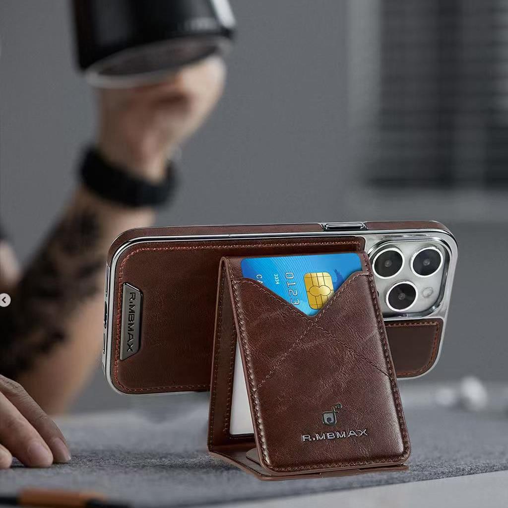 Rimbax Foldable Standlı Kağıt Para Bölmeli Magsafe Deri Kartlık