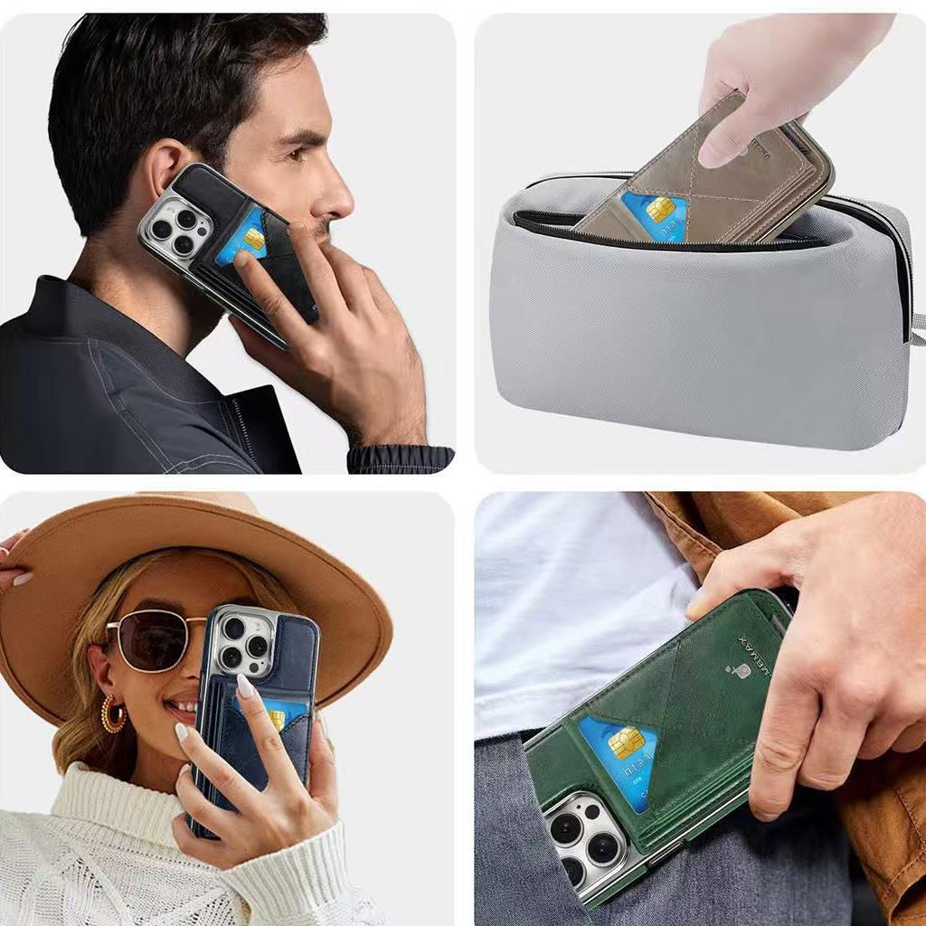 Rimbax Foldable Standlı Kağıt Para Bölmeli Magsafe Deri Kartlık