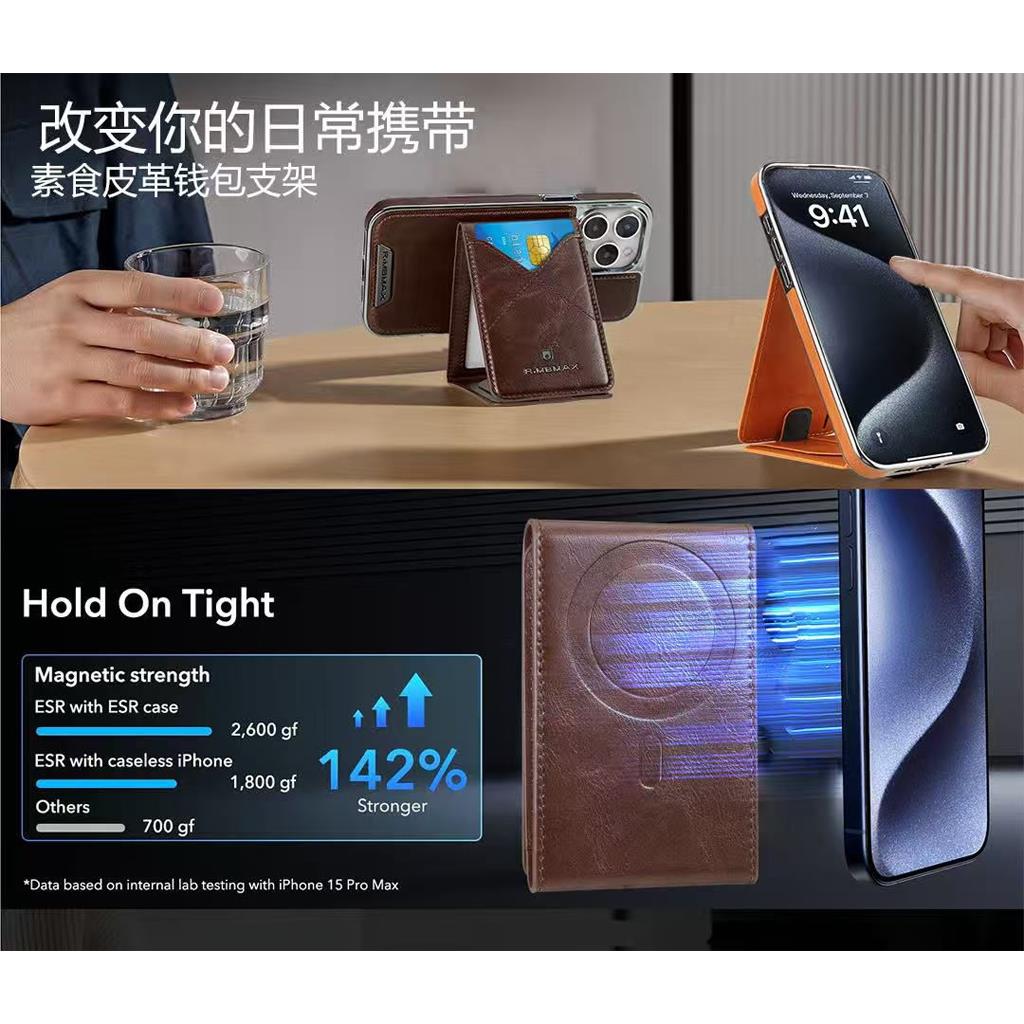 Rimbax Foldable Standlı Kağıt Para Bölmeli Magsafe Deri Kartlık