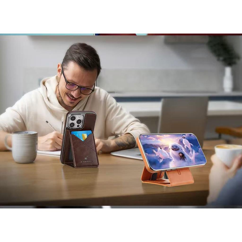 Rimbax Foldable Standlı Kağıt Para Bölmeli Magsafe Deri Kartlık