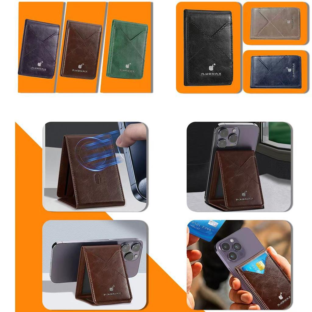 Rimbax Foldable Standlı Kağıt Para Bölmeli Magsafe Deri Kartlık