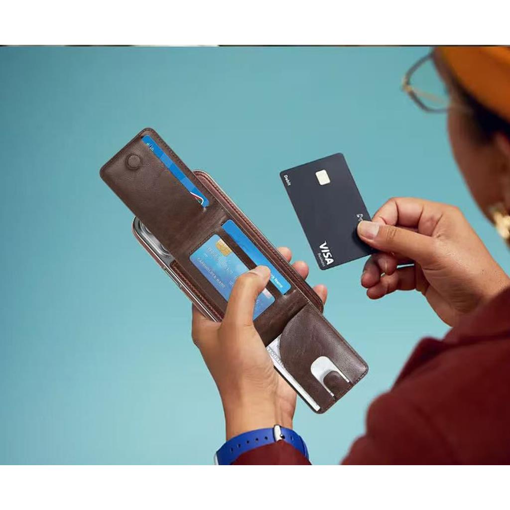 Rimbax Foldable Standlı Kağıt Para Bölmeli Magsafe Deri Kartlık