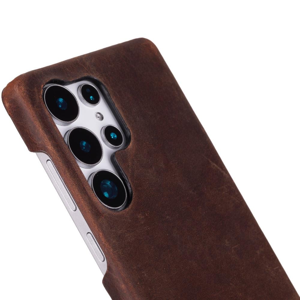 Samsung Galaxy S25 Ultra Uyumlu, Hakiki Deri, El Yapımı Arka Kapak, Antik Kahve
