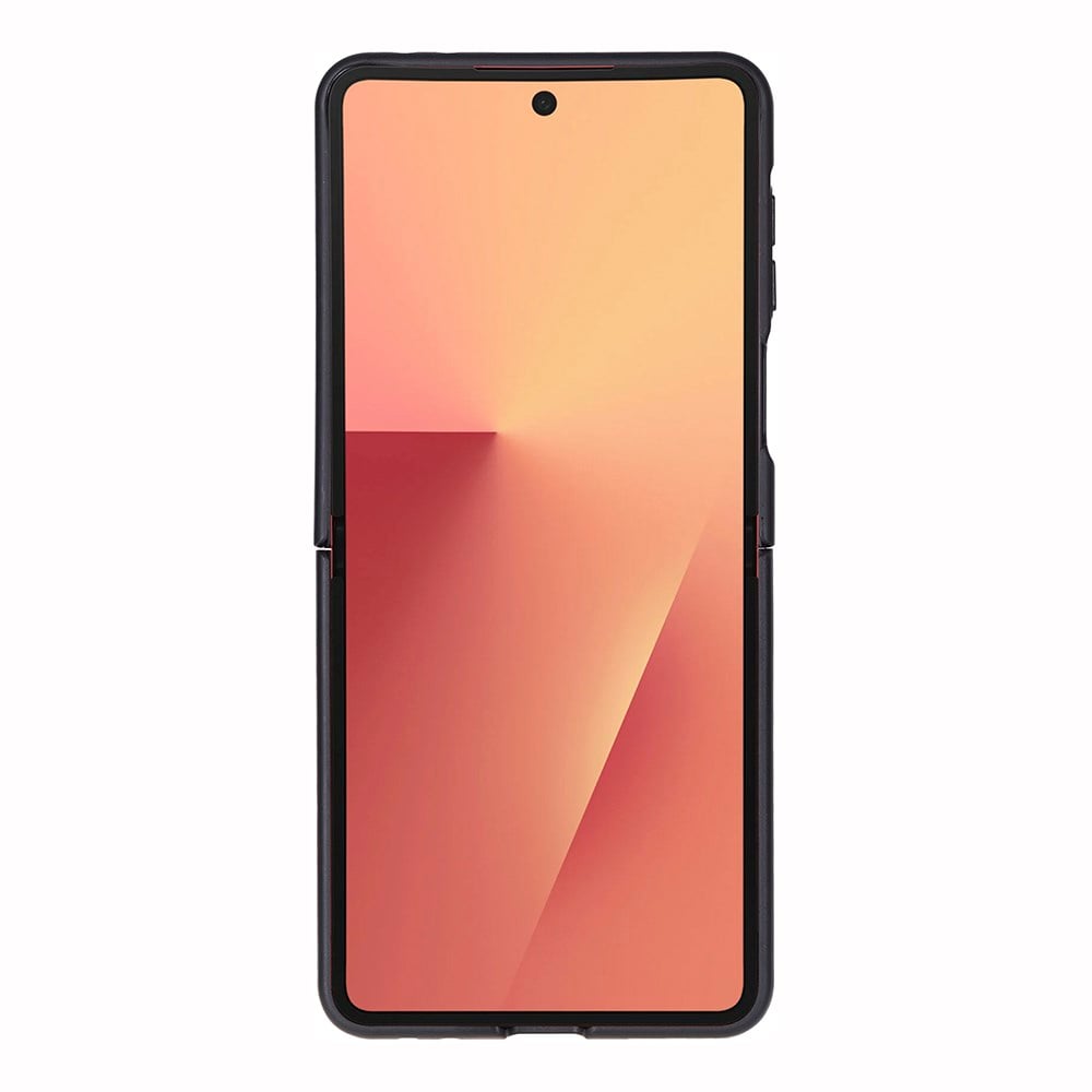 Samsung Galaxy Z Flip7 Uyumlu, Hakiki Deri, El Yapımı Arka Kapak Parlak Siyah