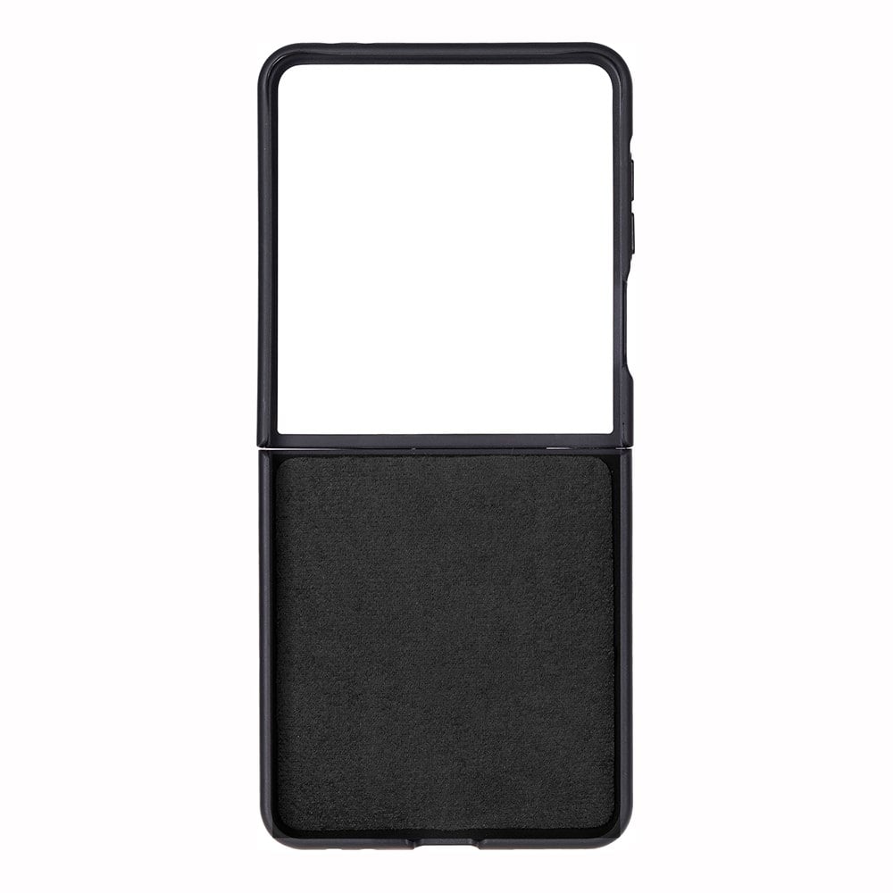 Samsung Galaxy Z Flip7 Uyumlu, Hakiki Deri, El Yapımı Arka Kapak Parlak Siyah