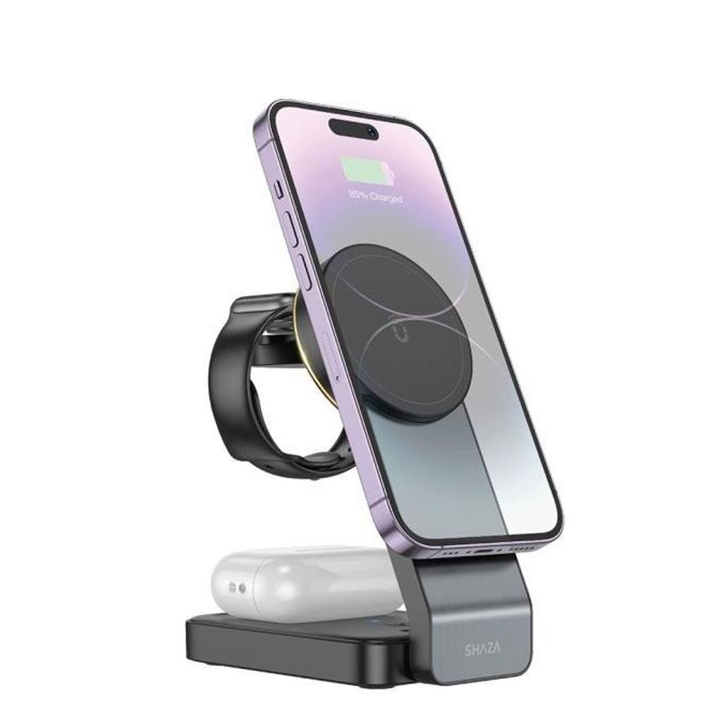 SHAZA 3in1 Katlanabilir Kablosuz Hızlı Masa Şarj Standı